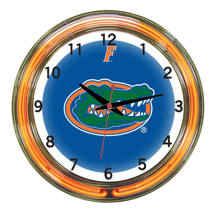 FLORIDA NEON WALL CLOCK - 18'' BLUE FACE / ORANGE NEON - UFLNWC100-18