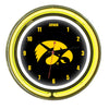 IOWA NEON WALL CLOCK - 14'' BLACK FACE / YELLOW NEON - UIANWC100-14