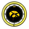 IOWA NEON WALL CLOCK - 18'' BLACK FACE / YELLOW NEON - UIANWC100-18