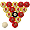 MARYLAND SCHOOL COLOR NUMBERED BILLIARD BALL SET RED SOLID/YELLOW STRIPE - UMDBBS100N