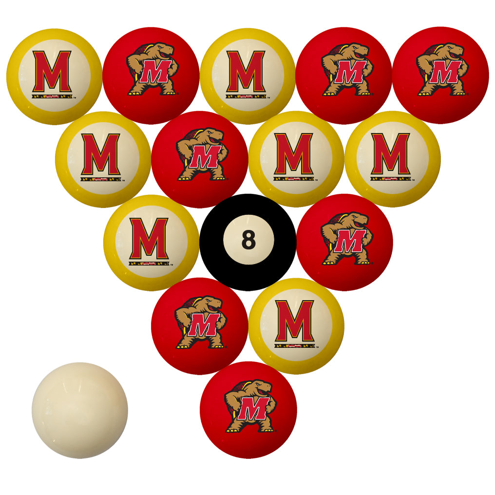 MARYLAND SCHOOL COLOR NUMBERED BILLIARD BALL SET RED SOLID/YELLOW STRIPE - UMDBBS100N