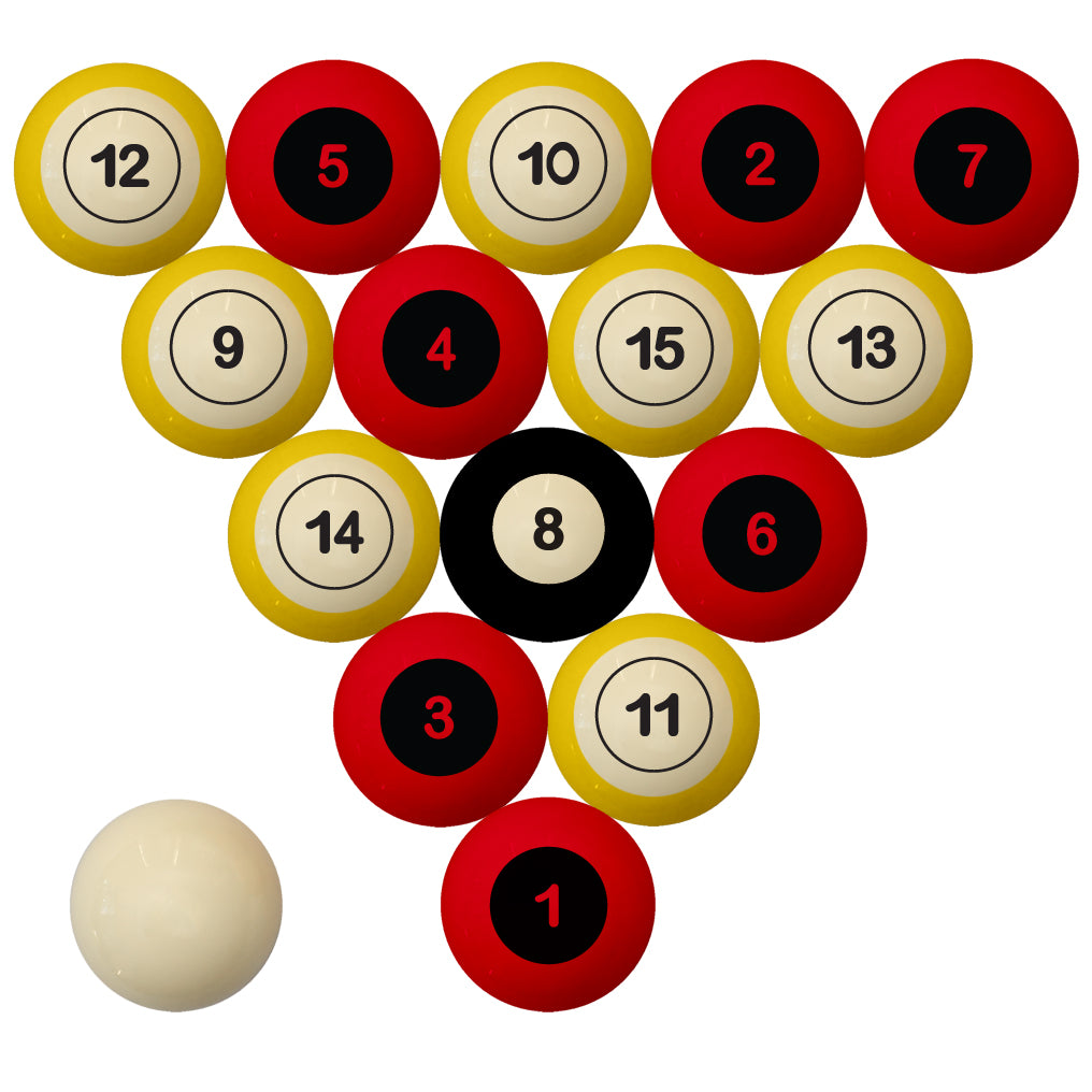 MARYLAND SCHOOL COLOR NUMBERED BILLIARD BALL SET RED SOLID/YELLOW STRIPE - UMDBBS100N