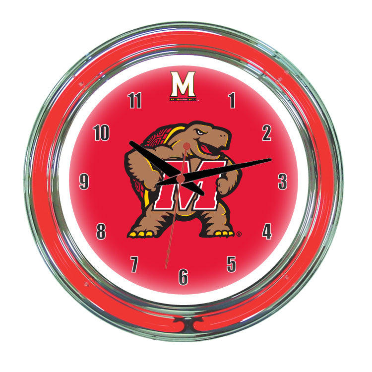 MARYLAND NEON WALL CLOCK - 14'' RED FACE / RED NEON - UMDNWC200-14