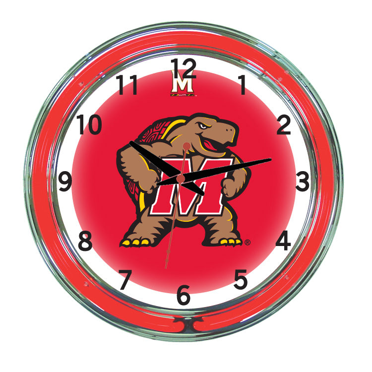 MARYLAND NEON WALL CLOCK - 18'' RED FACE / RED NEON - UMDNWC200-18