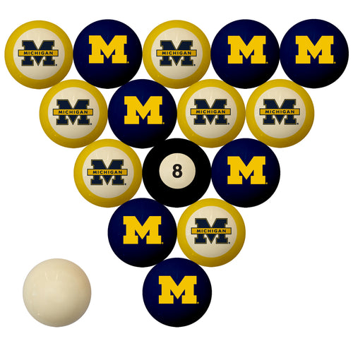 MICHIGAN SCHOOL COLOR NUMBERED BILLIARD BALL SET BLUE SOLID/MAIZE STRIPE - UMIBBS300N