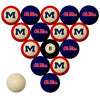 MISSISSIPPI SCHOOL COLOR NUMBERED BILLIARD BALL SET BLUE SOLID/RED STRIPE - UMSBBS200N