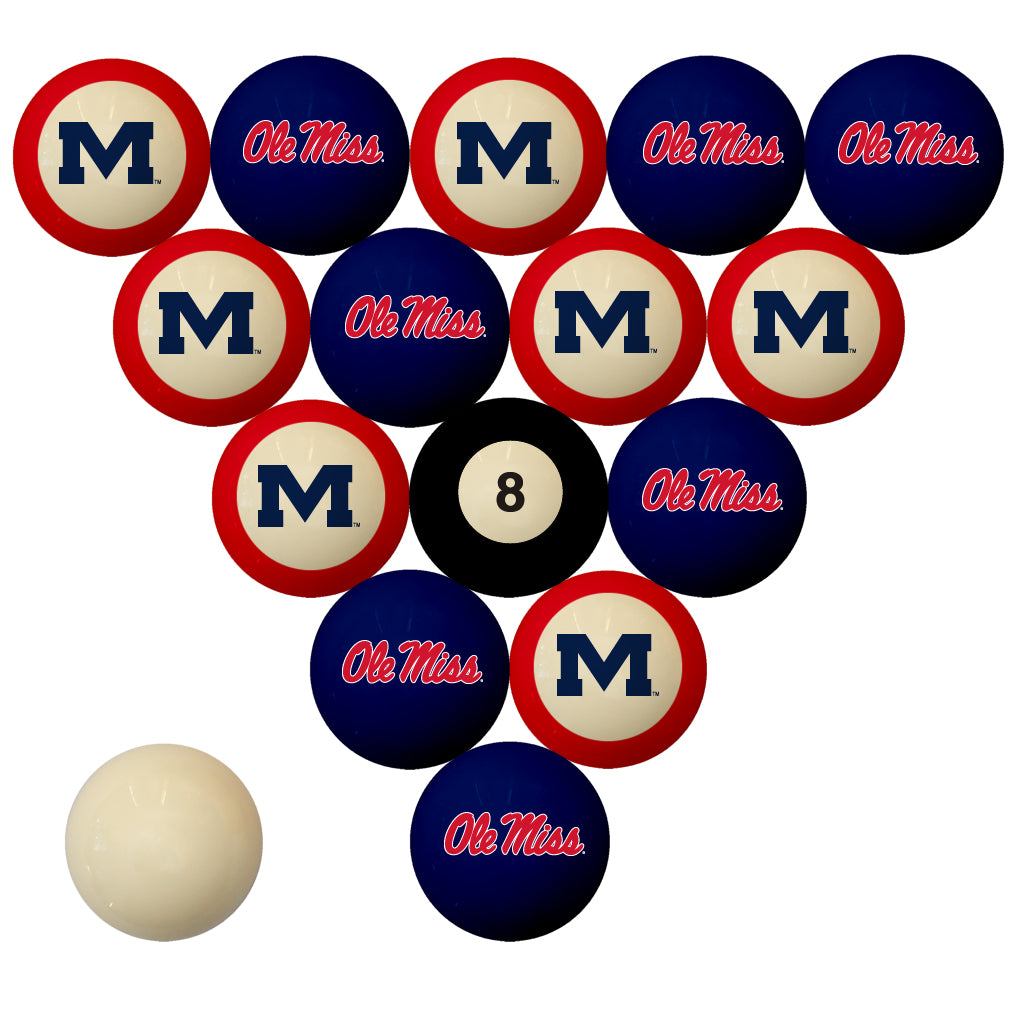 MISSISSIPPI SCHOOL COLOR NUMBERED BILLIARD BALL SET BLUE SOLID/RED STRIPE - UMSBBS200N