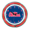 MISSISSIPPI   NEON WALL CLOCK - 14'' NAVY BLUE FACE / RED NEON - UMSNWC100-14