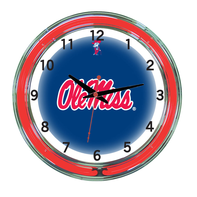 MISSISSIPPI   NEON WALL CLOCK - 18'' NAVY BLUE FACE / RED NEON - UMSNWC100-18