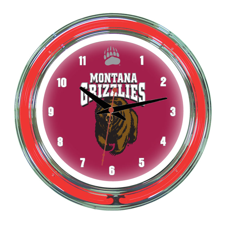 MONTANA NEON WALL CLOCK - 14'' MAROON FACE / RED NEON - UMTNWC100-14