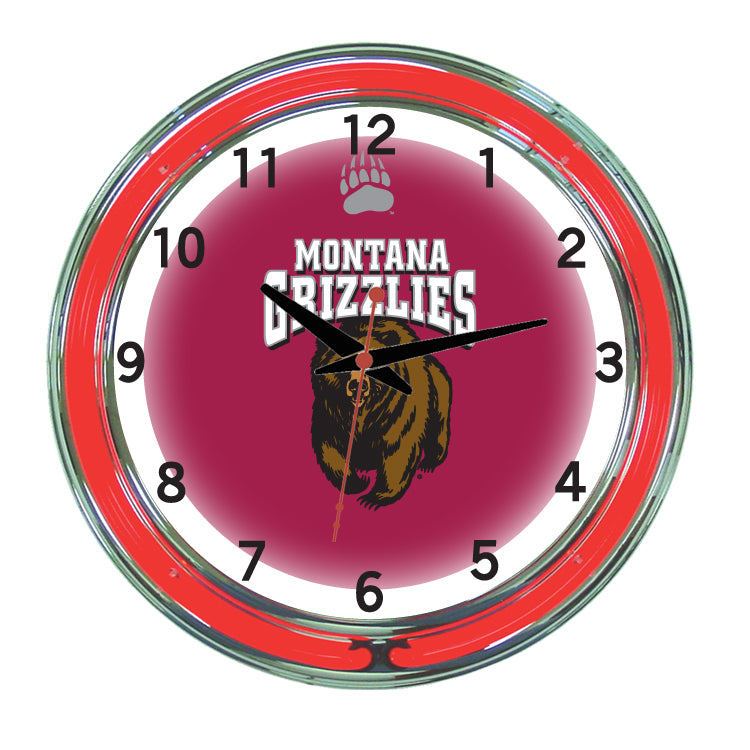 MONTANA NEON WALL CLOCK - 18'' MAROON FACE / RED NEON - UMTNWC100-18