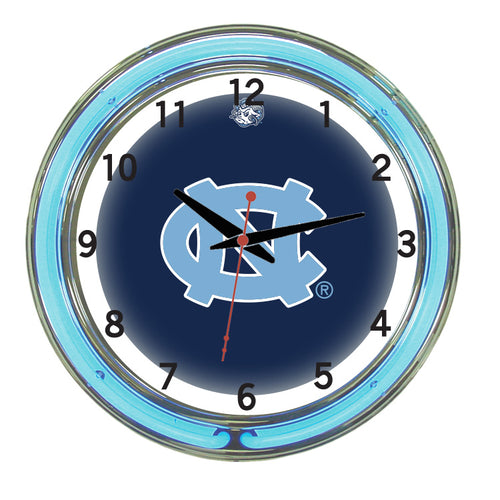 NORTH CAROLINA NEON WALL CLOCK - 18'' NAVY BLUE FACE / BLUE NEON - UNCNWC300-18