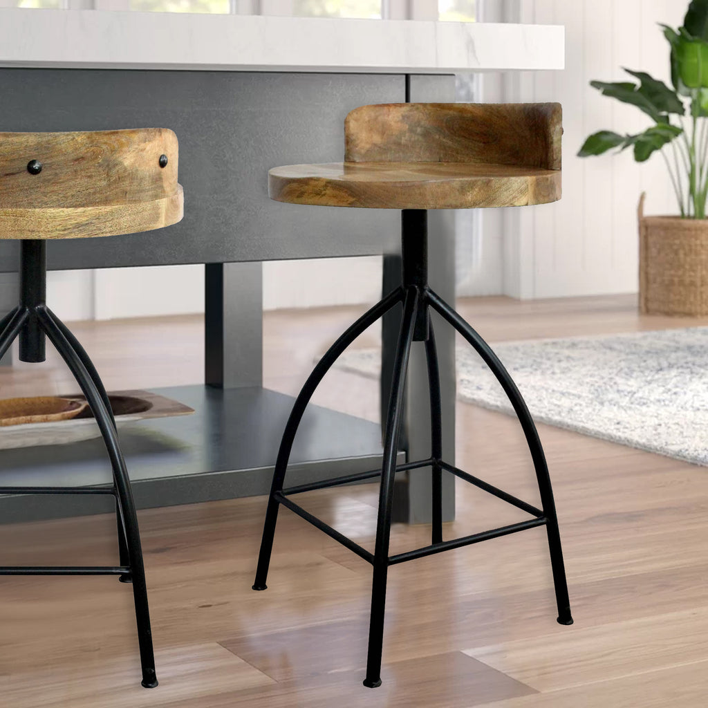 25-31 Inch Industrial Style Counter Height Stool with Adjustable Swivel Seat Brown Black UPT-165867 - The Urban Port