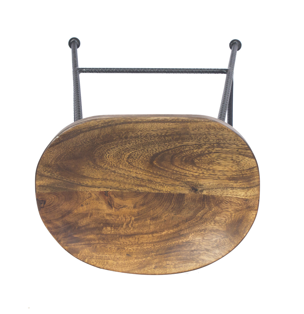 28 Inch Bar Stool with Mango Wood Saddle Seat Iron Rod Legs Brown and Black UPT-183797 - The Urban Port