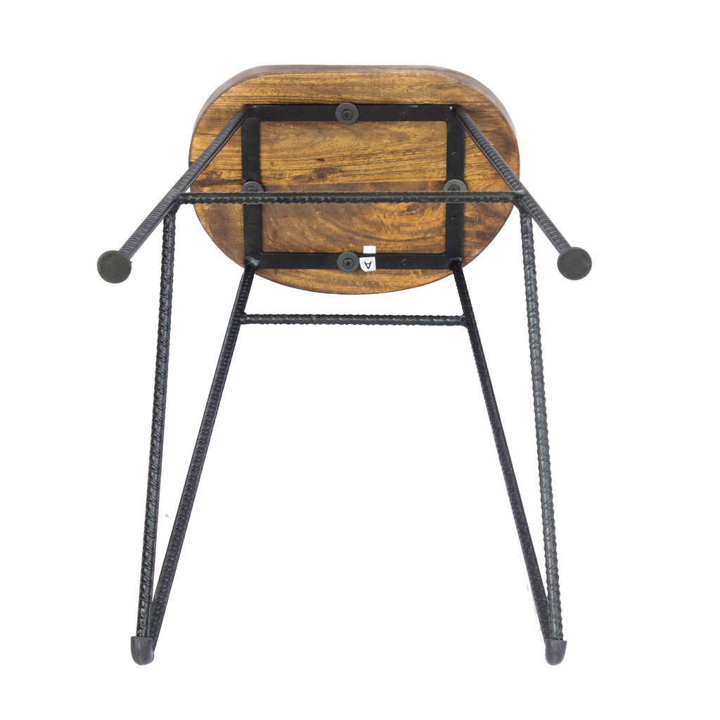 28 Inch Bar Stool with Mango Wood Saddle Seat Iron Rod Legs Brown and Black UPT-183797 - The Urban Port