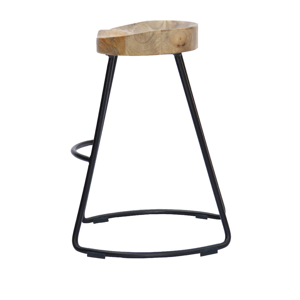 Ela 30 Inch Mango Wood Bar Stool Saddle Seat Iron Frame Brown and Black UPT-37900 - The Urban Port
