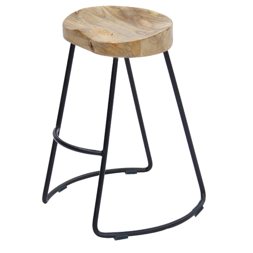 Ela 30 Inch Mango Wood Bar Stool Saddle Seat Iron Frame Brown and Black UPT-37900 - The Urban Port