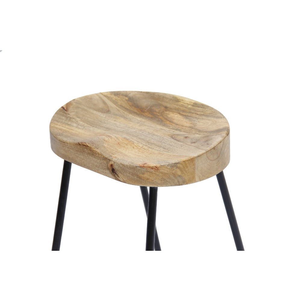 Ela 24 Inch Counter Height Stool Mango Wood Saddle Seat Iron Frame Brown and Black UPT-37910 - The Urban Port