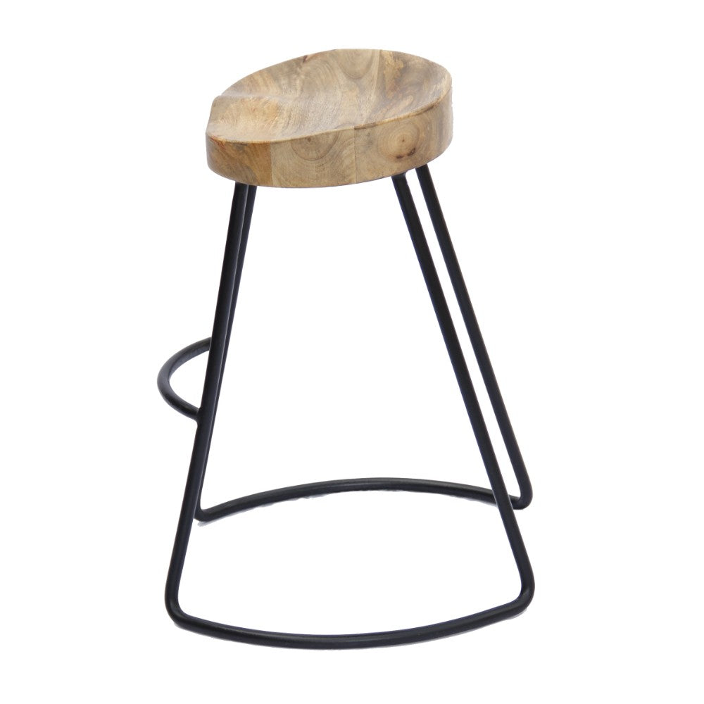 Ela 24 Inch Counter Height Stool Mango Wood Saddle Seat Iron Frame Brown and Black UPT-37910 - The Urban Port