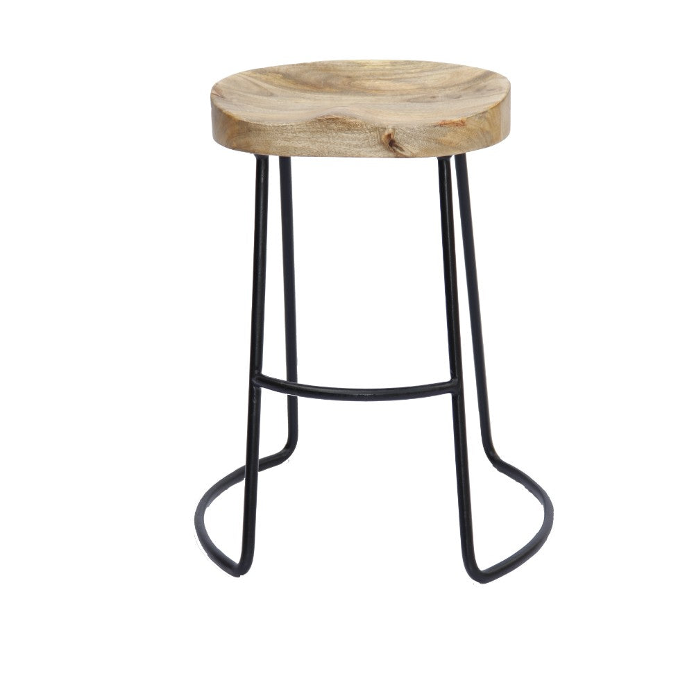 Ela 24 Inch Counter Height Stool Mango Wood Saddle Seat Iron Frame Brown and Black UPT-37910 - The Urban Port