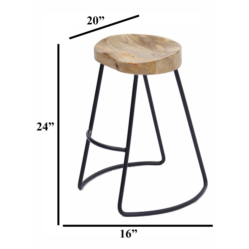 Ela 24 Inch Counter Height Stool Mango Wood Saddle Seat Iron Frame Brown and Black UPT-37910 - The Urban Port
