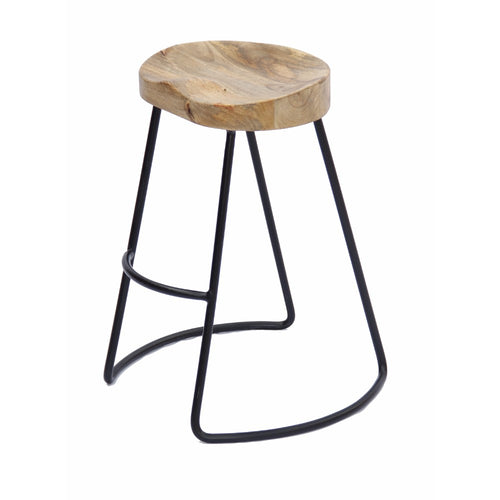 Ela 24 Inch Counter Height Stool Mango Wood Saddle Seat Iron Frame Brown and Black UPT-37910 - The Urban Port