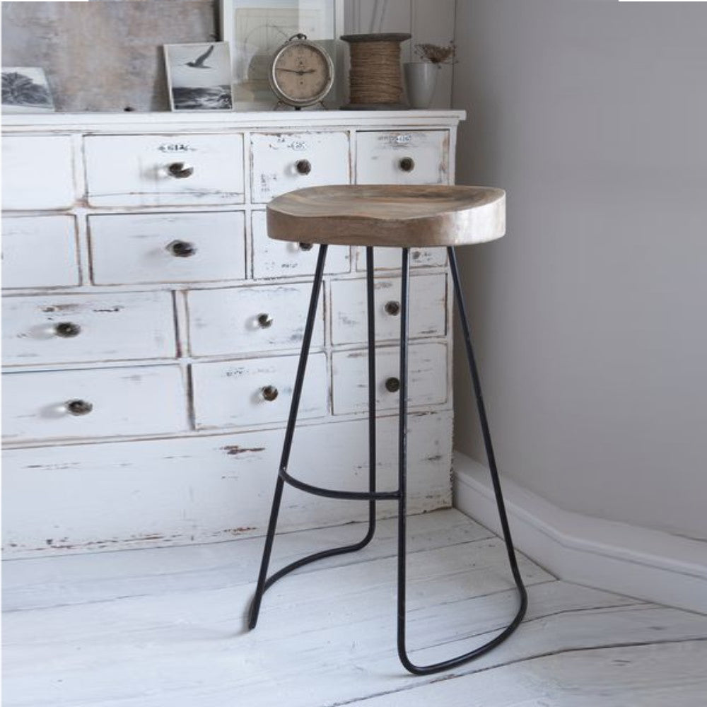 Ela 24 Inch Counter Height Stool Mango Wood Saddle Seat Iron Frame Brown and Black UPT-37910 - The Urban Port