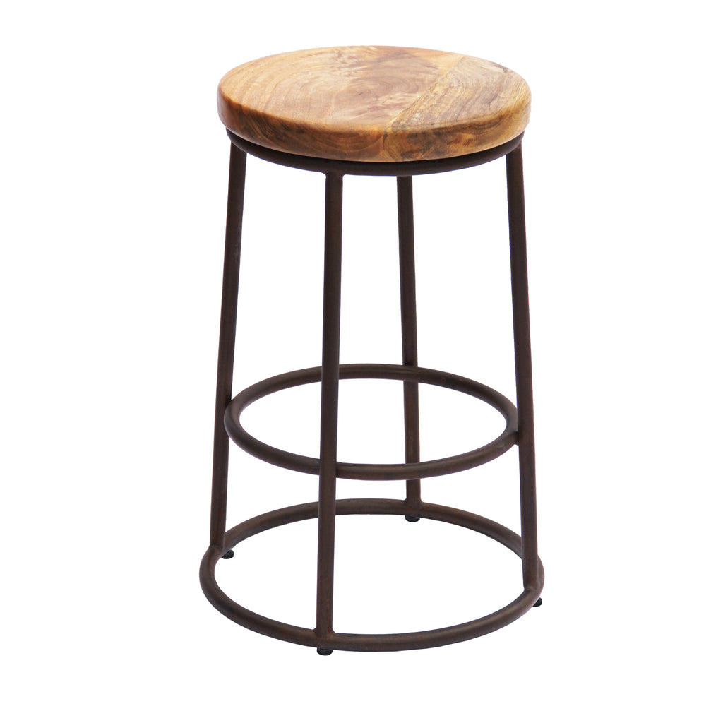 24 Inch Mango Wood Counter Height Barstool With Iron Base Brown And Black UPT-636038472 - The Urban Port
