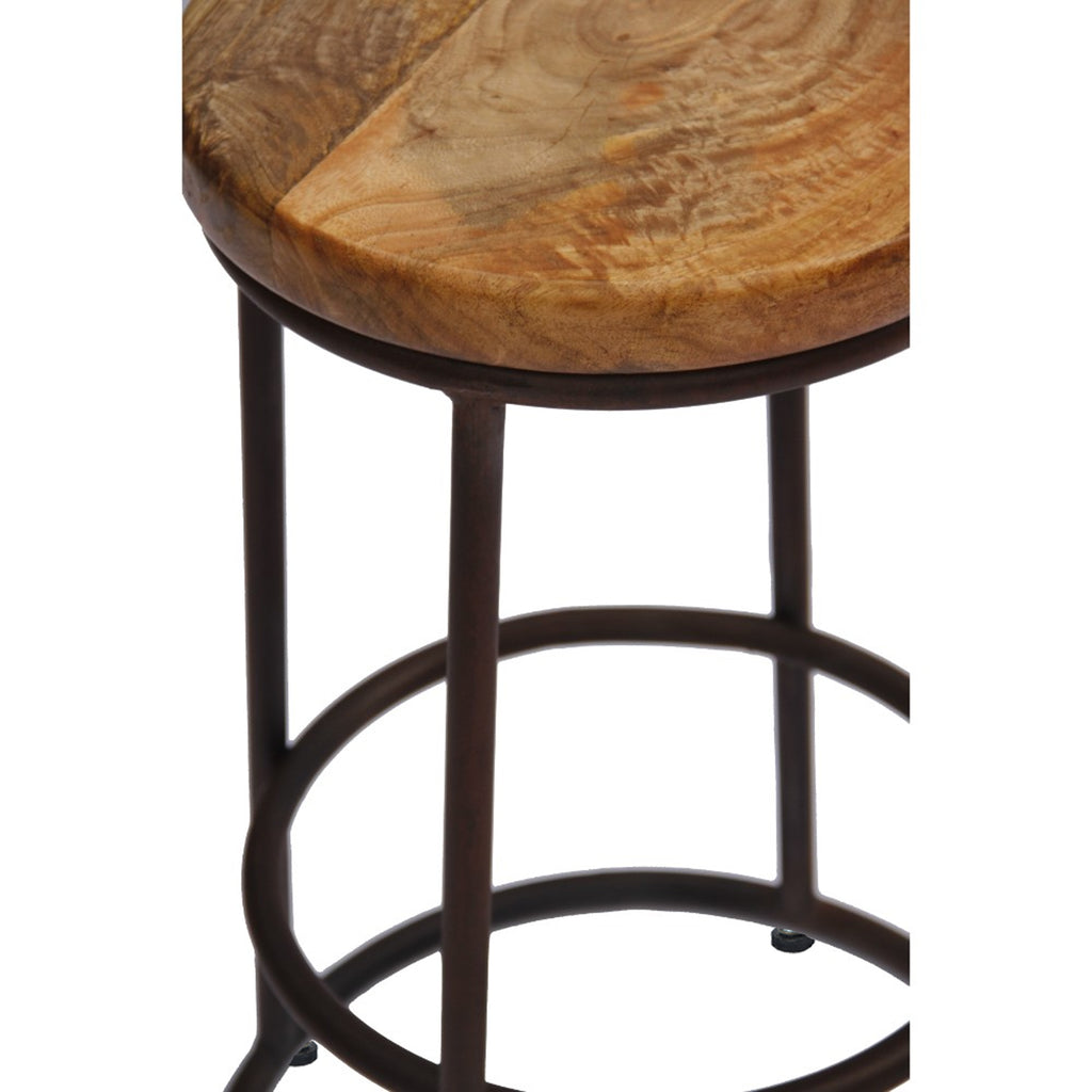 24 Inch Mango Wood Counter Height Barstool With Iron Base Brown And Black UPT-636038472 - The Urban Port