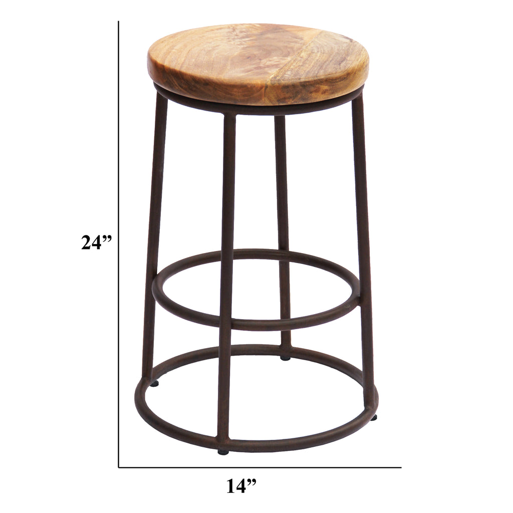 24 Inch Mango Wood Counter Height Barstool With Iron Base Brown And Black UPT-636038472 - The Urban Port