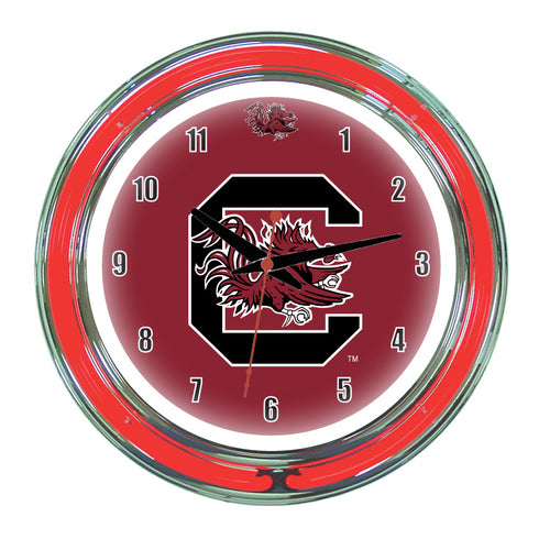 SOUTH CAROLINA NEON WALL CLOCK - 14'' GARNET FACE / RED NEON - USCNWC200-14