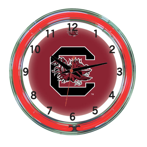 SOUTH CAROLINA NEON WALL CLOCK - 18'' GARNET FACE / RED NEON - USCNWC200-18