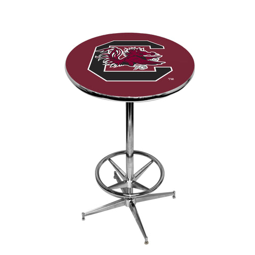 SOUTH CAROLINA CHROME FOOT RING PUB TABLE GARNET - USCPTR101