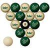 SOUTH FLORIDA SCHOOL COLOR NUMBERED BILLIARD BALL SET GREEN SOLID/GOLD STRIPE - USFBBS100N