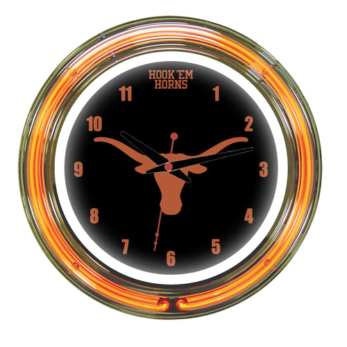 TEXAS NEON WALL CLOCK - 14'' BLACK FACE /ORANGE NEON - UTXNWC400-14