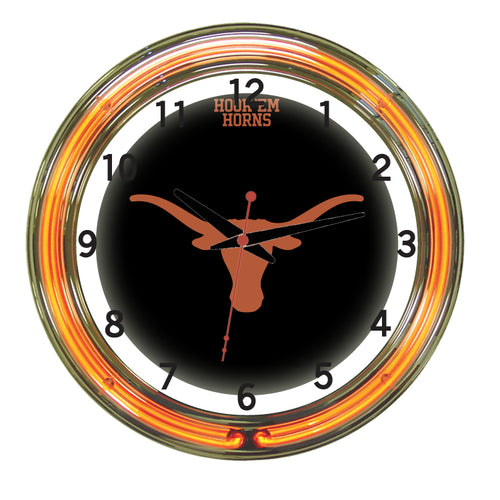 TEXAS NEON WALL CLOCK - 18'' BLACK FACE /ORANGE NEON - UTXNWC400-18