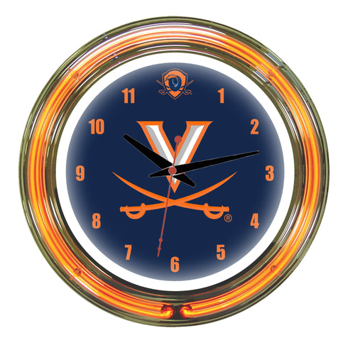 VIRGINIA NEON WALL CLOCK - 14'' BLUE FACE / ORANGE NEON - UVANWC200-14
