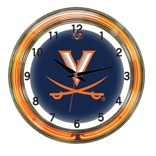 VIRGINIA NEON WALL CLOCK - 18'' BLUE FACE / ORANGE NEON - UVANWC200-18