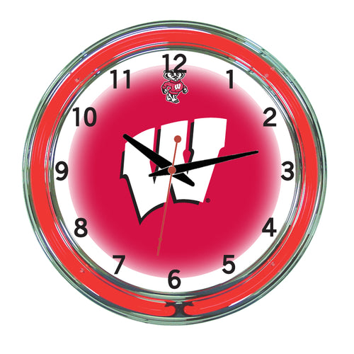 WISCONSIN NEON WALL CLOCK - 18'' RED FACE / RED NEON - UWINWC100-18