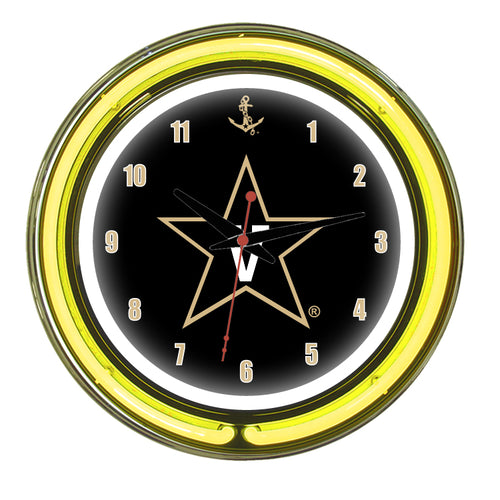 VANDERBILT NEON WALL CLOCK - 14'' BLACK FACE /YELLOW NEON - VANNWC100-14