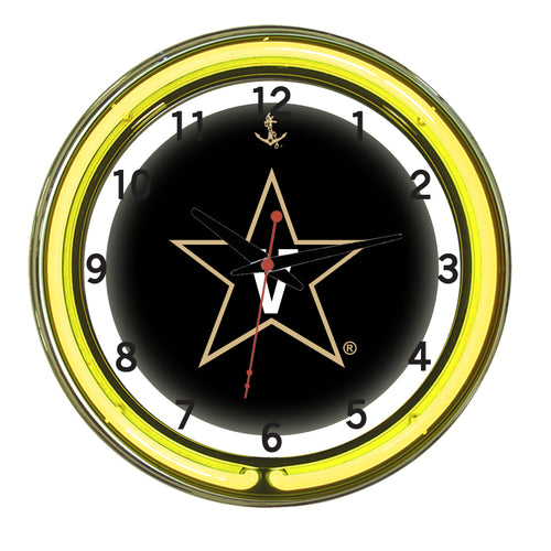 VANDERBILT NEON WALL CLOCK - 18'' BLACK FACE /YELLOW NEON - VANNWC100-18