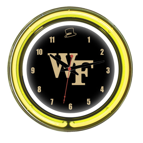 WAKE FOREST NEON WALL CLOCK - 14'' BLACK FACE / YELLOW NEON - WFUNWC200-14