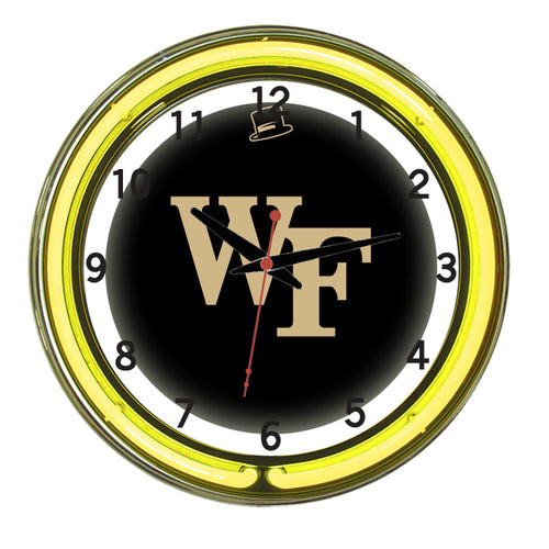 WAKE FOREST NEON WALL CLOCK - 18'' BLACK FACE / YELLOW NEON - WFUNWC200-18