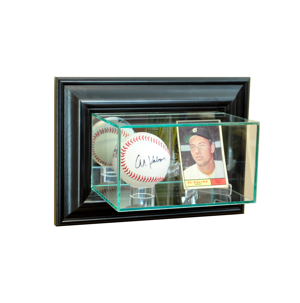 Wall Mounted Card and Baseball Display Case with Black Moulding