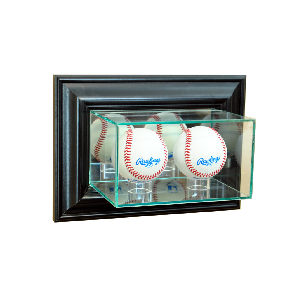 Wall Mounted Double Baseball Display Case with Black Moulding