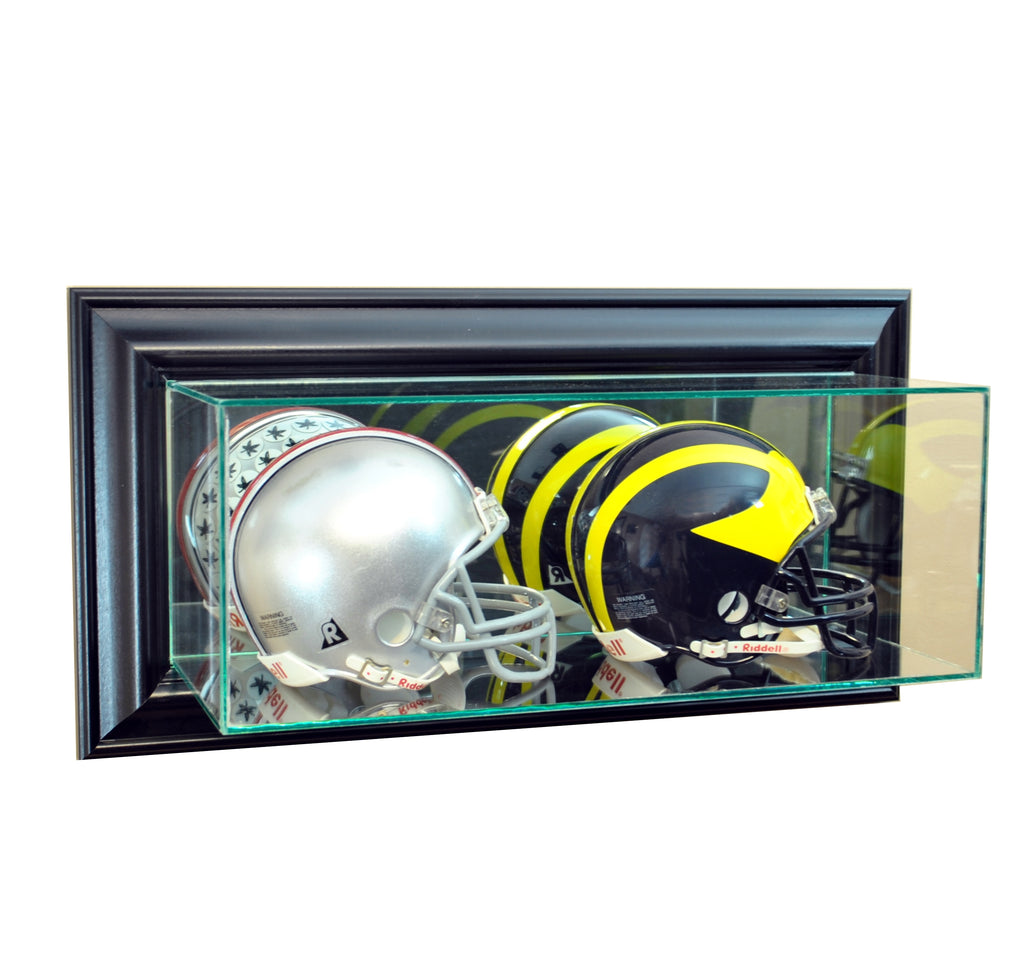 Wall Mounted Double Mini Helmet Display Case with Black Moulding