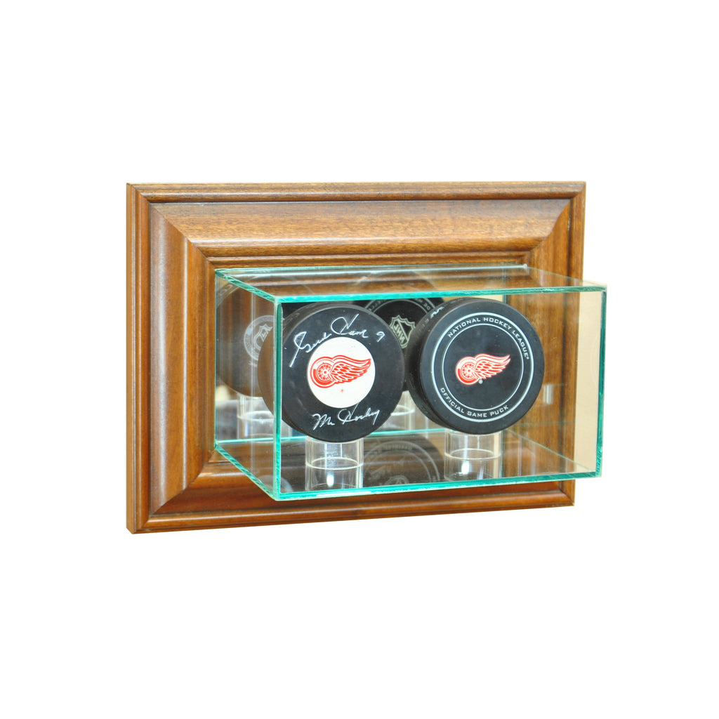 Wall Mounted Double Puck Display Case with Walnut Moulding
