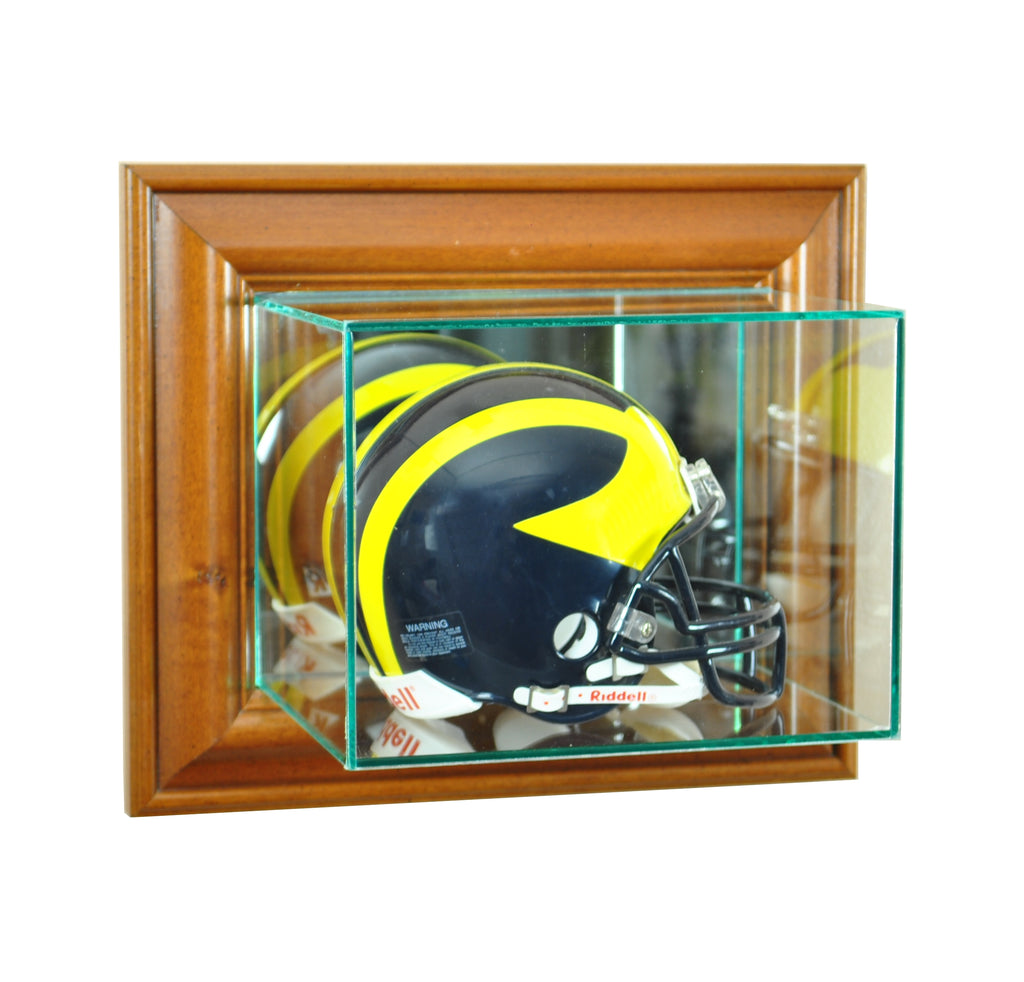 Wall Mounted Mini Helmet Display Case with Walnut Moulding
