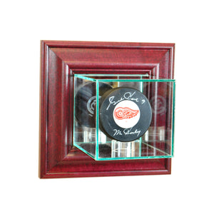 Wall Mounted Single Puck Display Case with Cherry Moulding