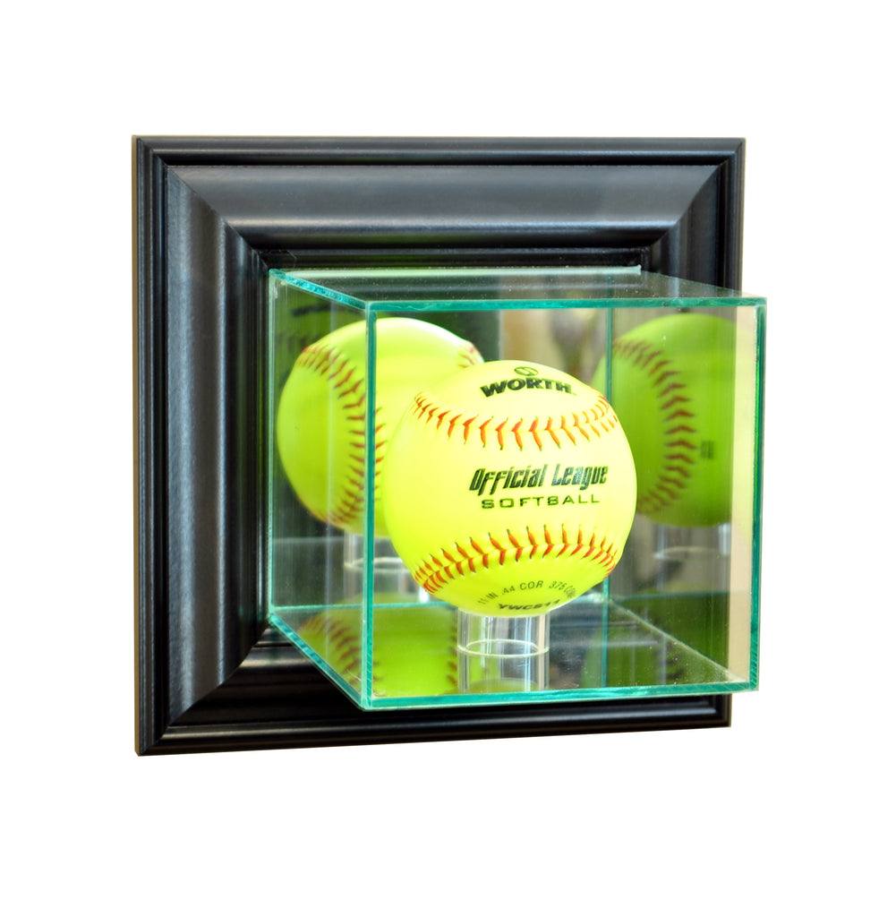 Wall Mounted Softball Display Case with Black Moulding